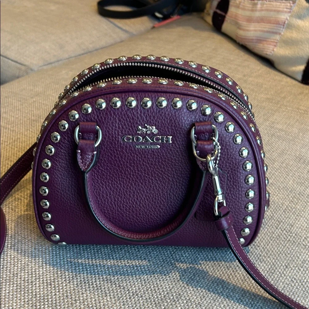 Coach Sydney Satchel with Rivets in Deep Berry - Picture 1 of 12